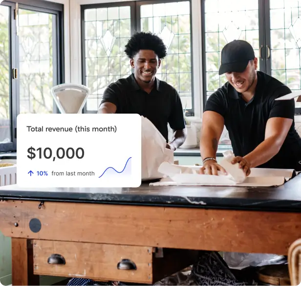 Removalists wrapping items with a revenue counter in foreground
