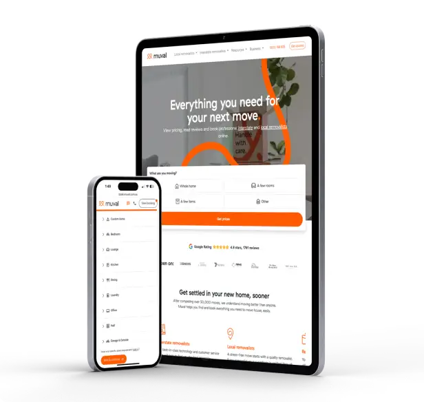 Muval website mockups on apple devices