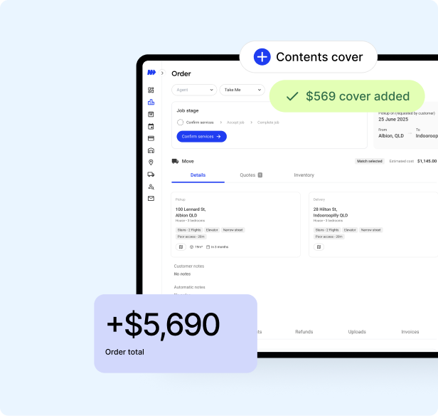 Movepro order view with platform activity in foreground