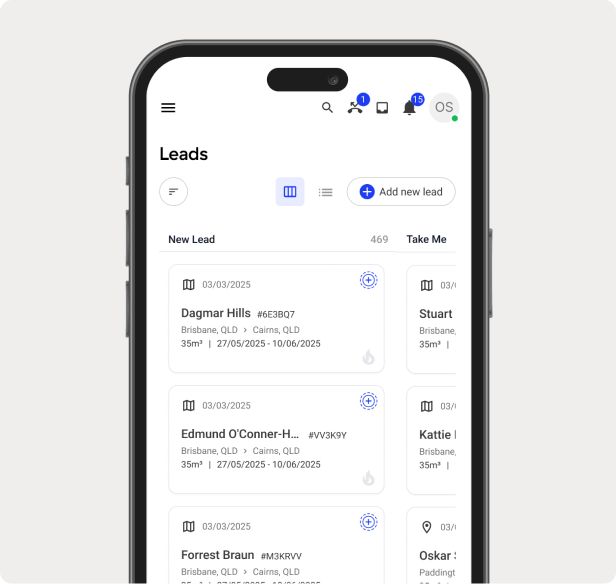 Phone showing leads pipe on movepro